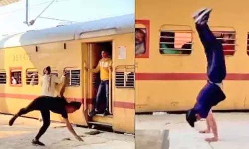 ரெயில் நிலைய நடைமேடையில் சாகசம் செய்த வாலிபர் கைது