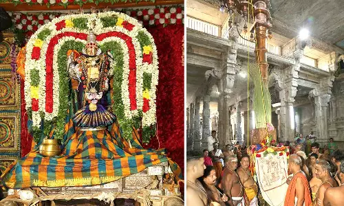 திருவையாறு ஐயாறப்பர் கோவிலில் ஆடிப்பூர விழா கொடியேற்றத்துடன் தொடங்கியது
