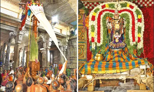 திருவையாறு ஐயாறப்பர் கோவிலில் ஆடிப்பூர விழா கொடியேற்றத்துடன் தொடங்கியது