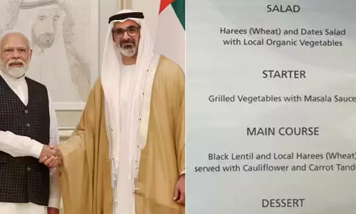 பிரதமர் மோடிக்கு முழு சைவ விருந்து அளித்த ஐக்கிய அரபு அமீரக அதிபர்