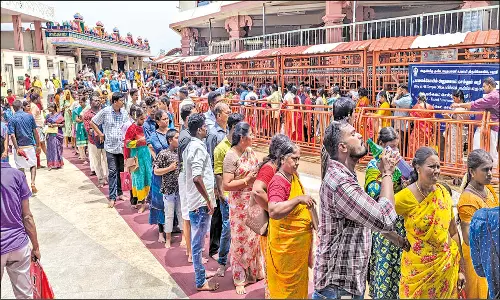 பழனி முருகன் கோவிலில் அலைமோதிய பக்தர்கள்நீண்ட வரிசையில் காத்திருந்து தரிசனம்