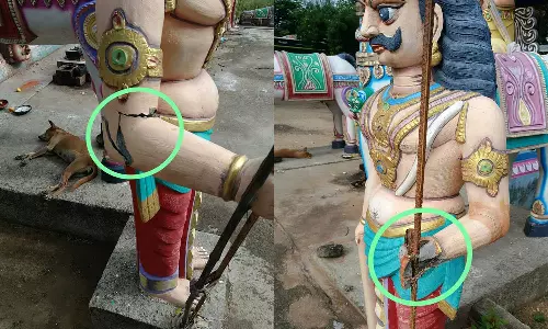 முனீஸ்வரன் கோவிலில் சாமி சிலைகள் உடைப்பு- கருப்பசாமி சிலையை திருடி சென்ற மர்மநபர்கள்