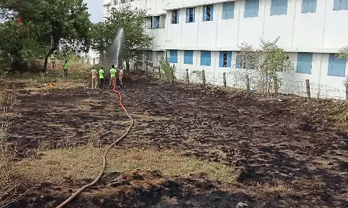 ஒட்டன்சத்திரத்தில் தனியார் பள்ளி பின்புறம் காலி இடத்தில் தீ விபத்து