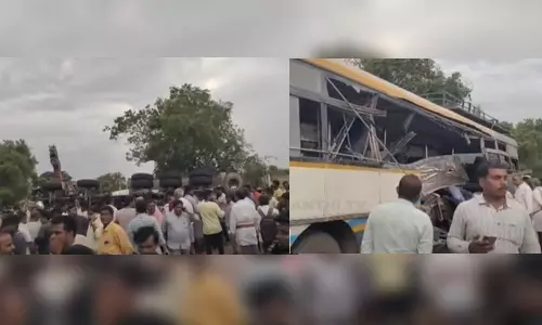 ஆந்திராவில் கோர விபத்து.. பேருந்து மீது சிமெண்டு லாரி மோதியதில் 6 பேர் பலி