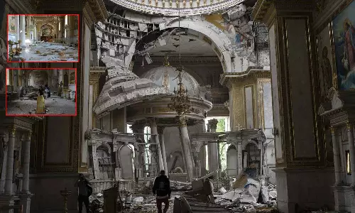 உக்ரைன் துறைமுக நகரமான ஒடேசா மீது ரஷியா தாக்குதல்: 17-ம் நூற்றாண்டு தேவாலயம் தகர்ப்பு