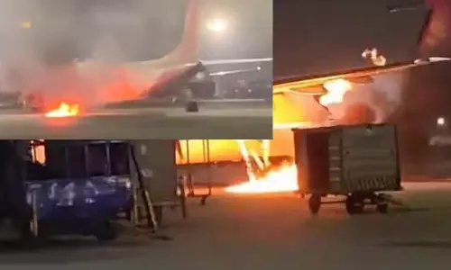 டெல்லி விமான நிலையத்தில் விமானம் தீப்பிடித்து எரிந்ததால் பரபரப்பு