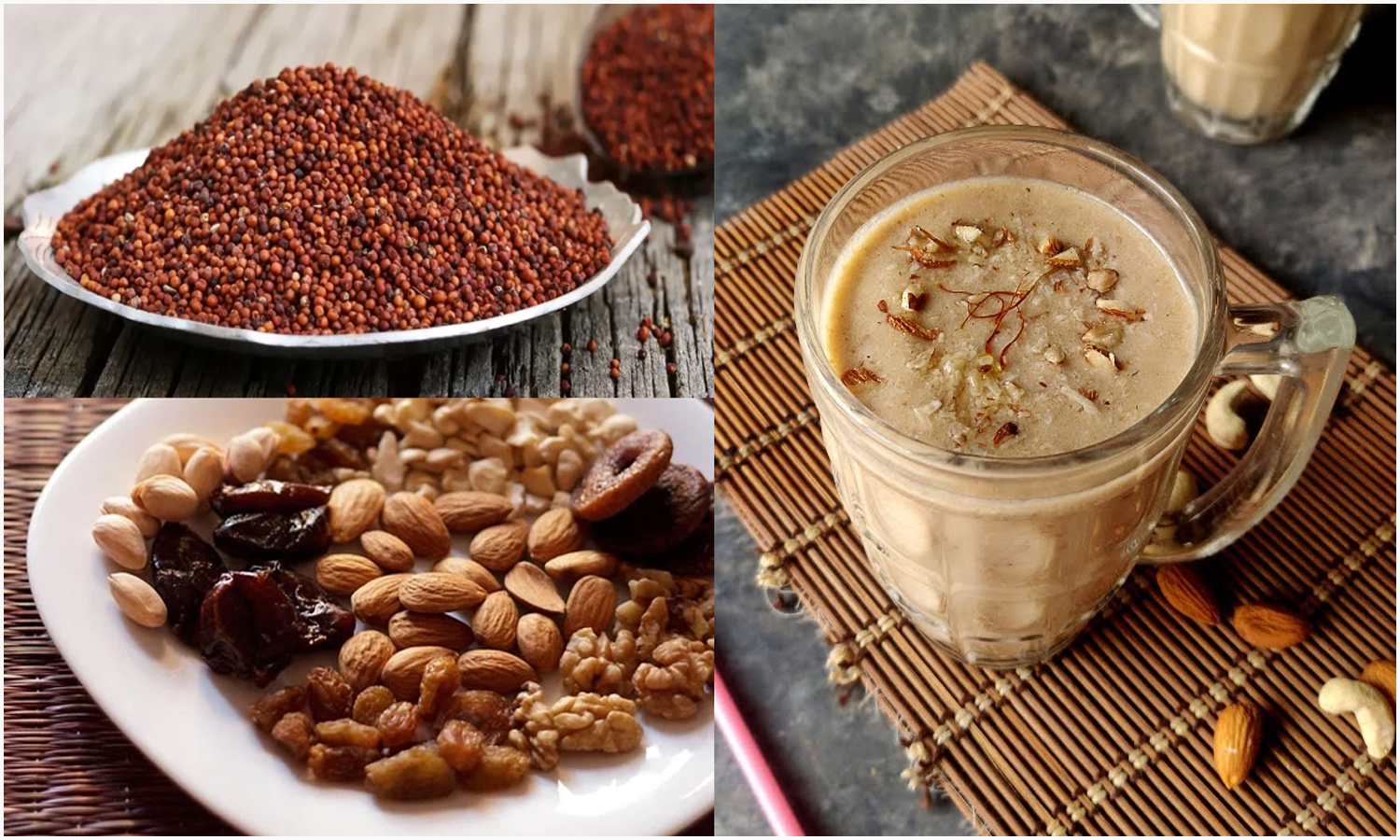 கால்சியம், நார்ச்சத்து மிகுந்த கேழ்வரகு டிரை ஃப்ரூட்ஸ் மில்க் ஷேக்