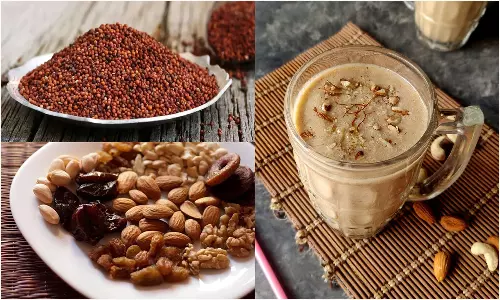 கால்சியம், நார்ச்சத்து மிகுந்த கேழ்வரகு டிரை ஃப்ரூட்ஸ் மில்க் ஷேக்