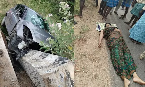 சேத்துப்பட்டு அருகே கார் சிறுபாலத்தில் மோதி பெண் பலி