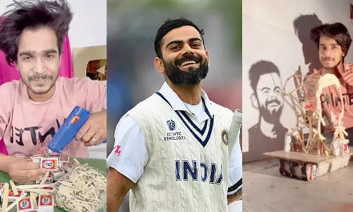 தீக்குச்சிகள், மரக்கீற்றுகளை பயன்படுத்தி கோலியின் நிழல் ஓவியத்தை வரைந்த ரசிகர்- வைரலாகும் வீடியோ