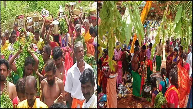 மழை வேண்டி கூழ் ஊற்றி கிராம மக்கள் வழிபாடு