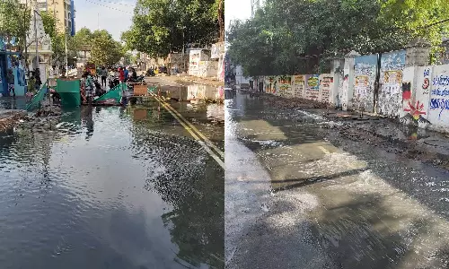 புளியந்தோப்பில் கழிவுநீர் குழாய் உடைந்து வெள்ளமாக ஓடிய சாக்கடை நீர்: போக்குவரத்து பாதிப்பு