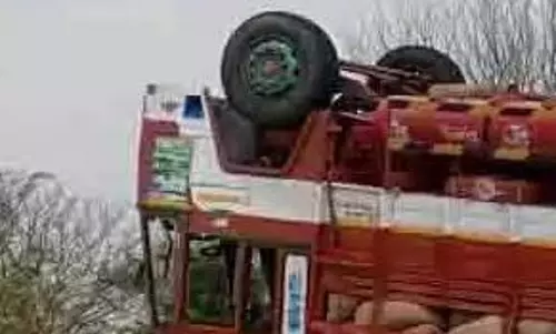 பெரம்பலூரில் லாரி கவிழ்ந்து விபத்து