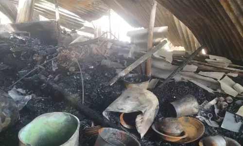 அந்தியூர் அருகே குடிசை வீடு தீப்பிடித்து எரிந்தது