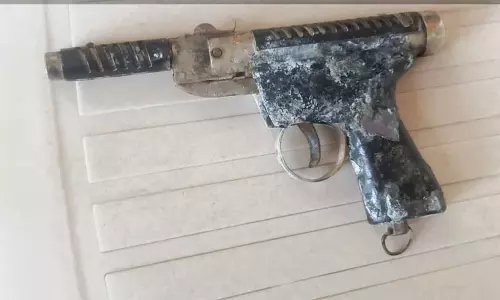 தென்பெண்ணையாற்றில் மீன்பிடிக்க சென்ற சிறுவர்கள் விரித்த வலையில் சிக்கிய கைத்துப்பாக்கி