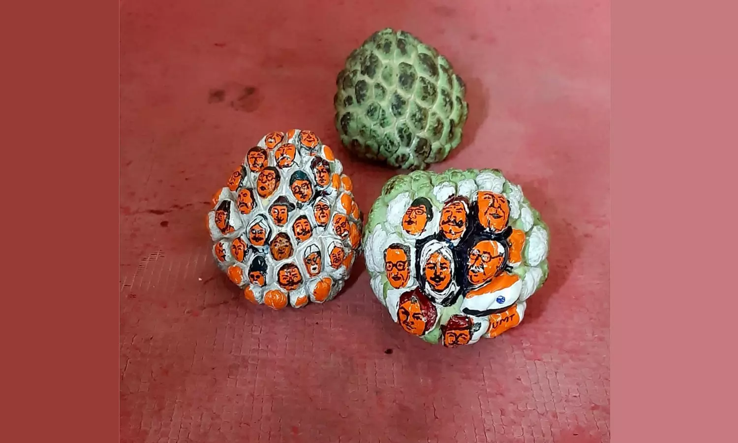 சுதந்திர தினத்தை முன்னிட்டு சீதாப்பழத்தில் தேச தலைவர்களின் ஓவியங்களை வரைந்து அசத்திய வாலிபர் சுதந்திர தினத்தை முன்னிட்டு சீதாப்பழத்தில் தேச தலைவர்களின் ஓவியங்களை வரைந்து அசத்திய வாலிபர்