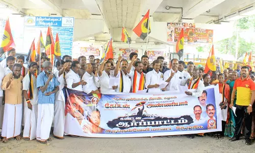 நெல்லை வண்ணார்பேட்டையில் தே.மு.தி.க.வினர் கண்டன ஆர்ப்பாட்டம்