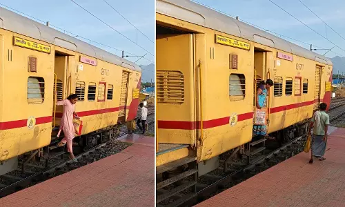 எக்ஸ்பிரஸ் ரெயிலில் இருந்து இறங்க முடியாமல் பரிதவித்த பெண்கள்-மாற்றுத்திறனாளி பயணிகள்