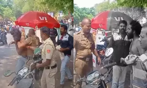 எந்த கம்பெனி செக்யூரிட்டி? என கேட்டு போலீசாரின் தொப்பியை தட்டி விட்டு மது போதையில் அலப்பறை செய்த வாலிபர்