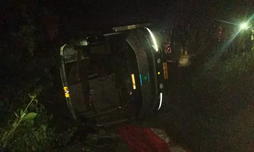 விழுப்புரம் அருகே பள்ளத்தில் கவிழ்ந்த ஆம்னி பஸ்: உயிர் தப்பிய பயணிகள்