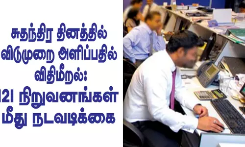 விடுமுறை அளிக்காத 121 நிறுவனங்கள் மீது நடவடிக்கை