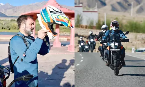 லடாக்கில் பைக் ரைட்..! வைரலாகும் ராகுல் காந்தியின் கலக்கல் புகைப்படங்கள்