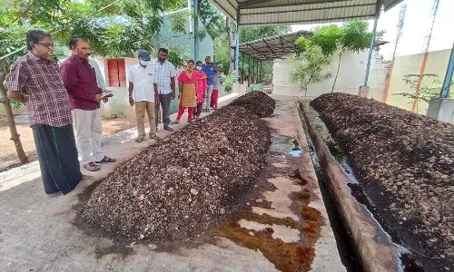 மண்புழு உரம் தயாரிக்கும் பணியை அதிகாரி ஆய்வு