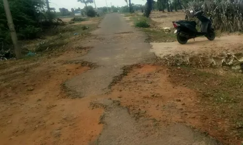 விபத்தை ஏற்படுத்தும் அபாய நிலையில் தார்ச்சாலை