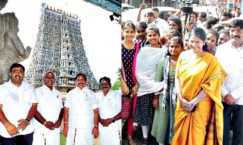 மதுரை மீனாட்சி அம்மன் கோவிலுக்கு எடப்பாடி பழனிசாமி-கனிமொழி எம்.பி. ஒரே நேரத்தில் வந்ததால் பரபரப்பு