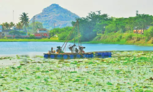 தோட்டியோடு அருகே நான்கு வழி சாலைக்காக மேல்மட்ட பாலம் அமைக்கும் குளத்தில் மண் ஆய்வு