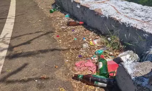 சாலையோரம் கிடக்கும் மது பாட்டில்களால் வனவிலங்குகளுக்கு ஆபத்து