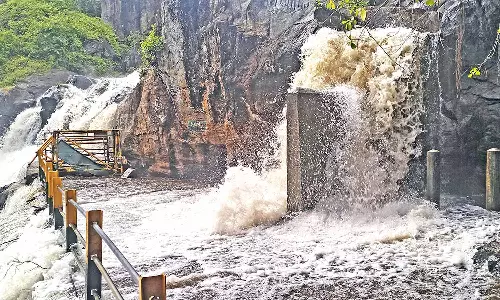 மணிமுத்தாறு அருவியில் வெள்ளப்பெருக்கால் சுற்றுலா பயணிகள் குளிக்க தடை