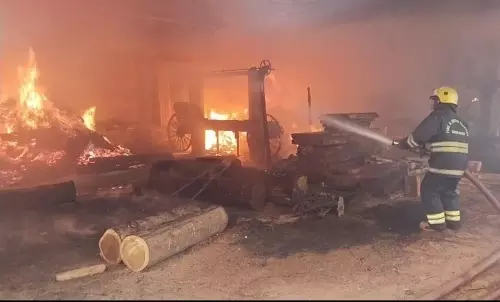 ஓசூர் அருகே  மரம் அறுக்கும் தொழிற்சாலையில் தீ விபத்து