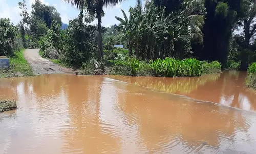 அணைக்கட்டு அடுத்த தொங்குமலையில் மழைநீரில் தரைப்பாலம் மூழ்கியதால்