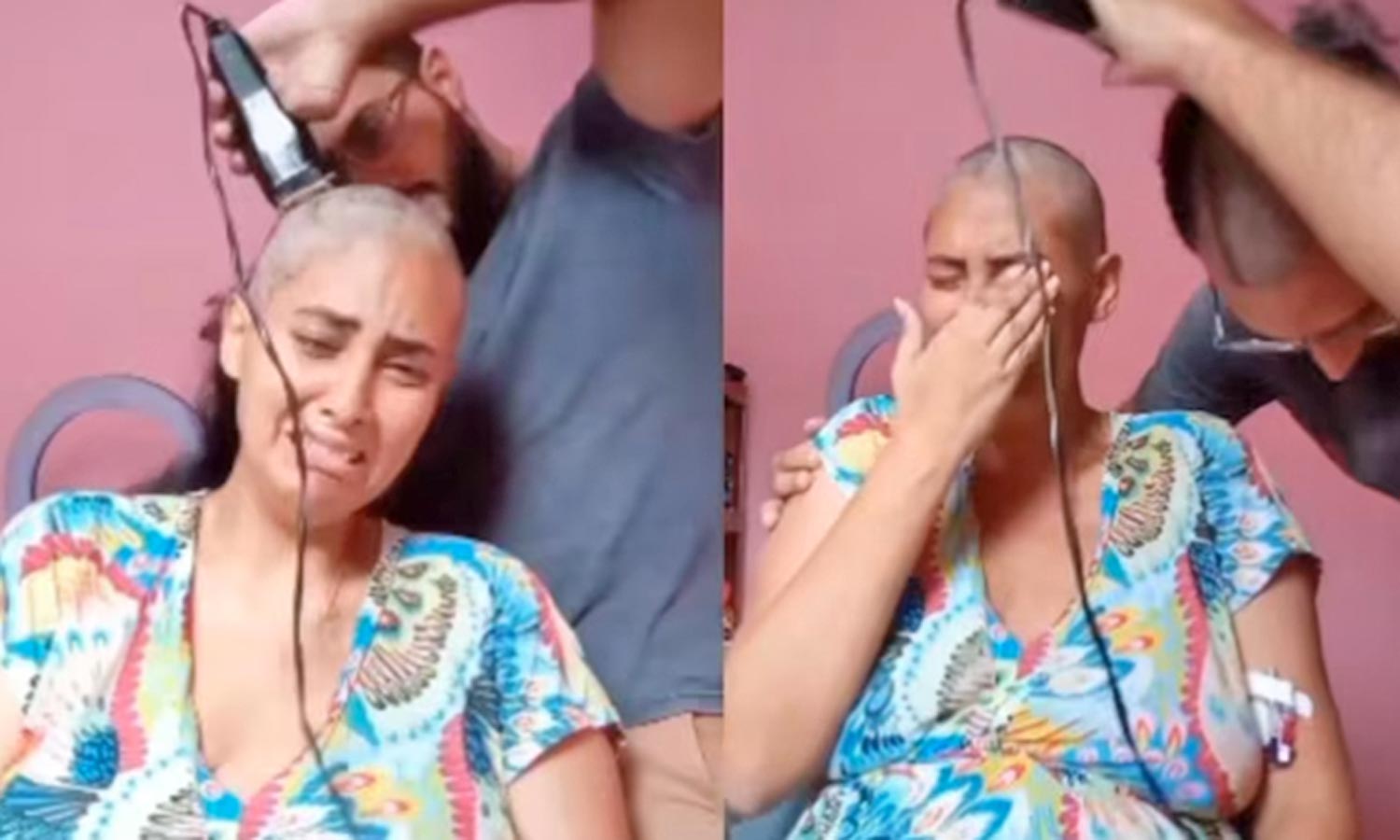 புற்றுநோயுடன் போராடும் பெண்ணுக்கு மொட்டையடித்த கணவர்