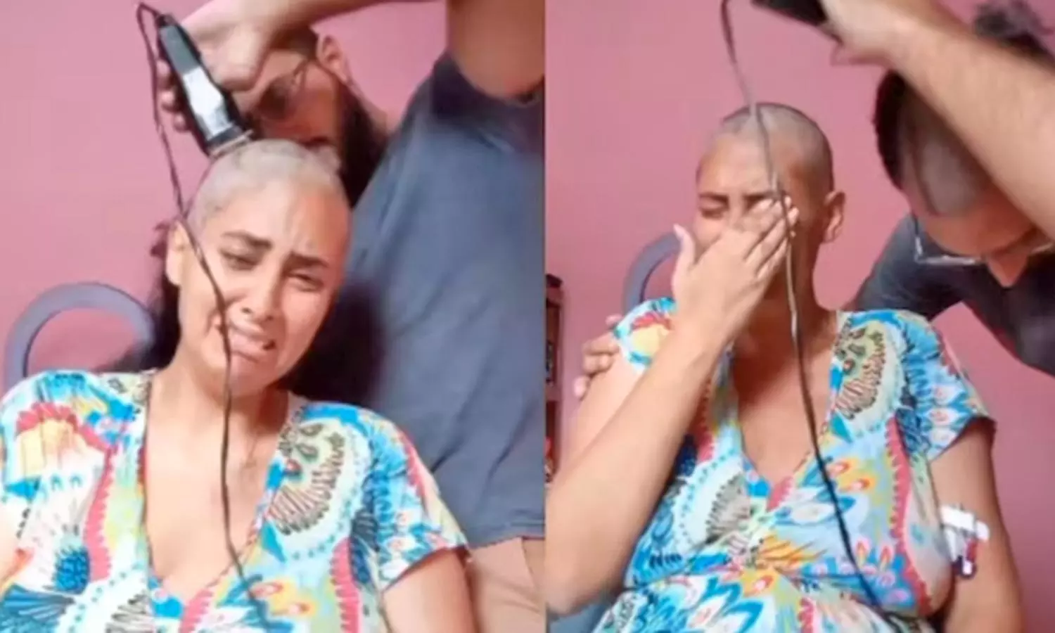 புற்றுநோயுடன் போராடும் பெண்ணுக்கு மொட்டையடித்த கணவர் புற்றுநோயுடன் போராடும் பெண்ணுக்கு மொட்டையடித்த கணவர்