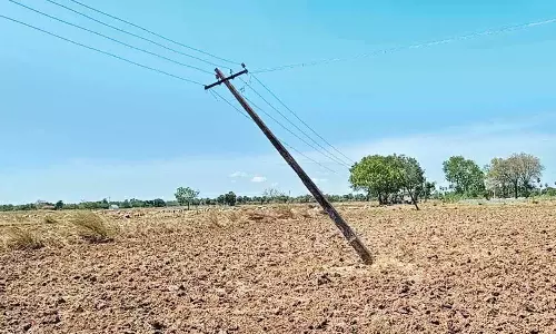 சாய்ந்த நிலையில் உள்ள மின்கம்பங்களை சீரமைக்க வேண்டும்