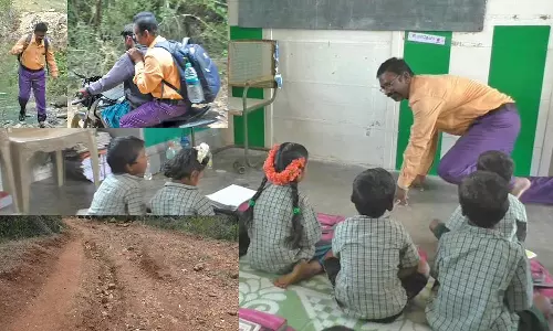 ஆபத்தான மலையில் பயணம் செய்து குழந்தைகளுக்கு பாடம் கற்பிக்கும் ஆசிரியர்- டூவிலருக்கு டிரைவர் வைத்து பள்ளிக்கு சென்று வருகிறார்