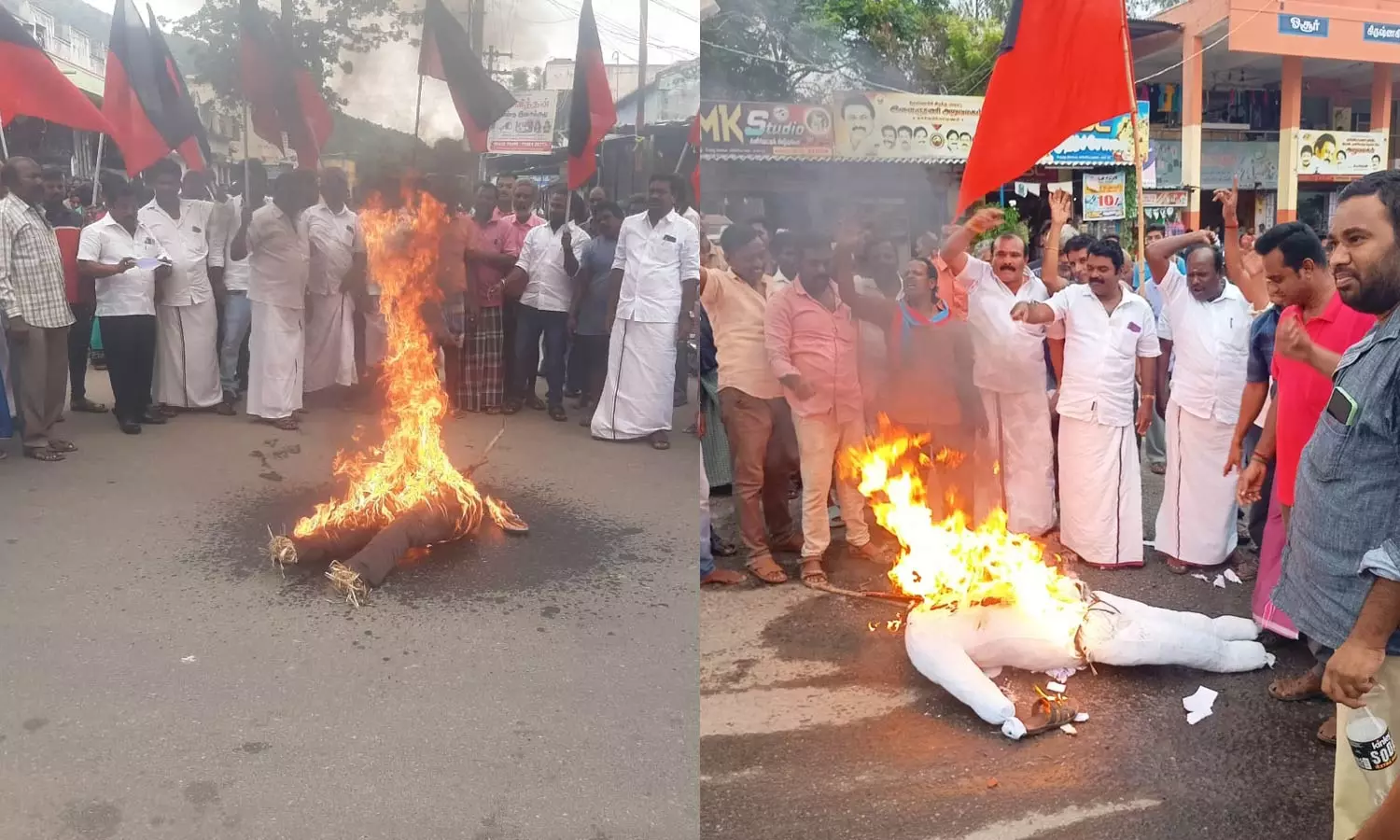 சாமியாரின் உருவ பொம்மையை எரித்து தி.மு.க.வினர் போராட்டம்: போலீசார் குவிப்பு சாமியாரின் உருவ பொம்மையை எரித்து தி.மு.க.வினர் போராட்டம்: போலீசார் குவிப்பு