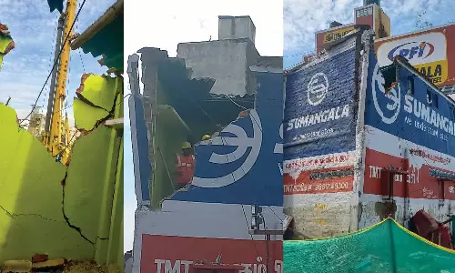 மெட்ரோ ரெயில் பணி ராட்சத கிரேன் தவறாக மோதியதில் வீடு இடிந்தது: தாய்-2 குழந்தைகள் உயிர் தப்பினர்