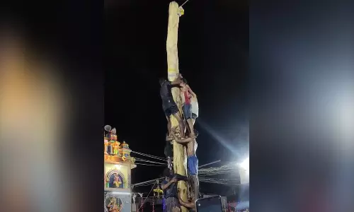 தேவதானப்பட்டி கோவில் திருவிழாவில் வழுக்குமரம் ஏறிய இளைஞர்கள்