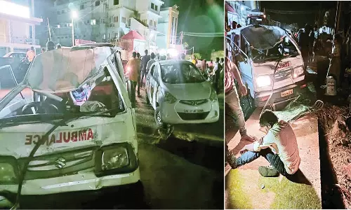 பாவூர்சத்திரத்தில் அடுத்தடுத்து வாகனங்கள் மோதல்; ஆம்புலன்ஸ் உட்பட 3 கார்கள் சேதம்