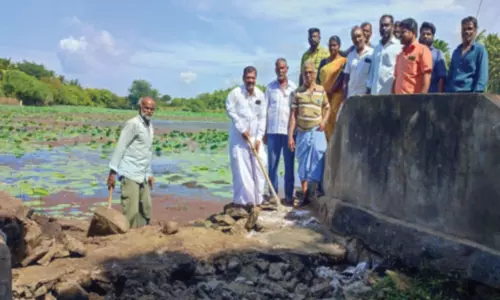 கொட்டாரம் அண்ணாவி குளத்தில் மறுகால் சீரமைப்பு பணி அகஸ்தீஸ்வரம் தெற்கு ஒன்றிய தி.மு.க. செயலாளர் பாபு தொடங்கி வைத்தார்