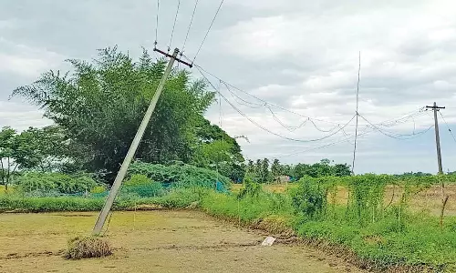 சாய்ந்த நிலை மின்கம்பங்களை மாற்ற வேண்டும்