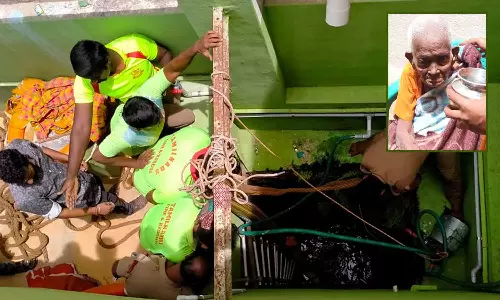 100 அடி கிணற்றில் தவறி விழுந்த மூதாட்டி: தீயணைப்பு துறையினர் உயிருடன் மீட்டனர்