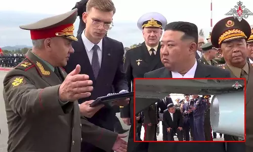 ரஷியாவில் அணுஆயுதங்கள் சுமந்து செல்லும் விமானங்களை ஆய்வு செய்த கிம் ஜாங் உன்