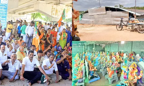 விநாயகர் சிலை தயாரிப்பு கூடத்திற்கு சீல்: பாரதிய ஜனதா கண்டன ஆர்ப்பாட்டம்