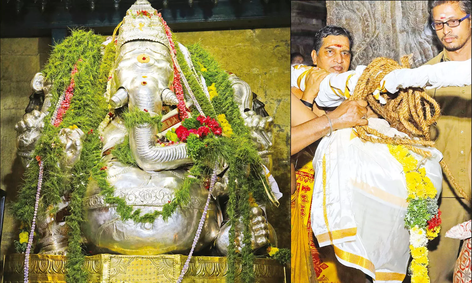 முக்குறுணி விநாயகருக்கு வெள்ளிக்கவச அலங்காரம் முக்குறுணி விநாயகருக்கு வெள்ளிக்கவச அலங்காரம்