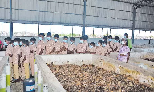 குப்பைகளை கையாளுவது குறித்து மாணவர்களுக்கு செயல் விளக்க பயிற்சி