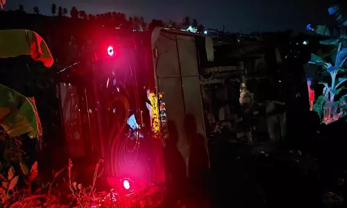 சுற்றுலா வேன் கவிழ்ந்து 10 பேர் காயம்